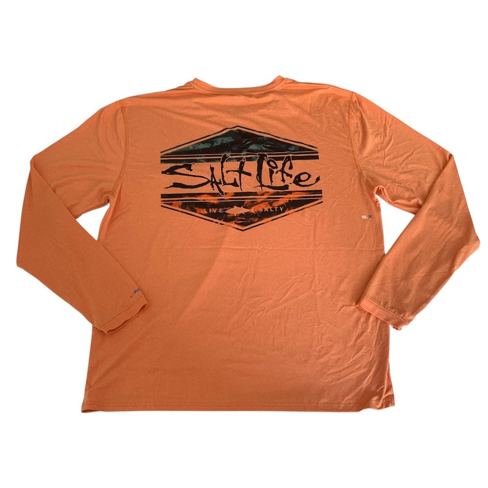 Salt Life Performance Shirt Mens XL Orange UVapor Long Sleeve Pocket Tee Fishing